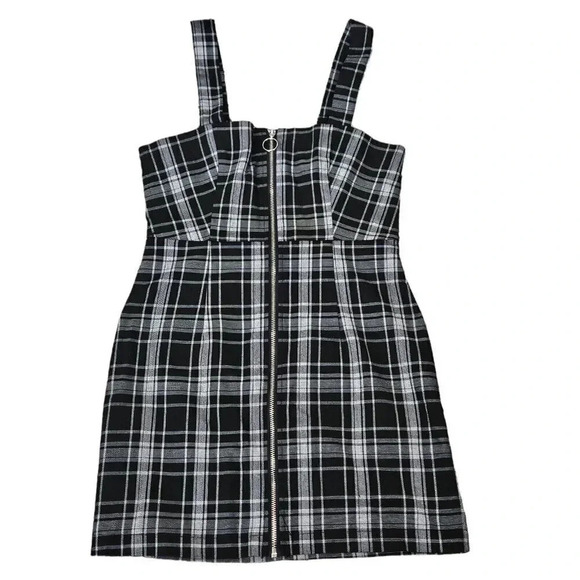 Forever 21 Plaid Jumper Dress Black White Size Small‎ zip front Overall - Picture 1 of 8